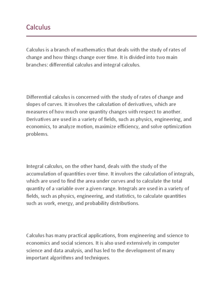 An Introduction to Calculus Exploring Rates of Change and Accumulation through Differential and