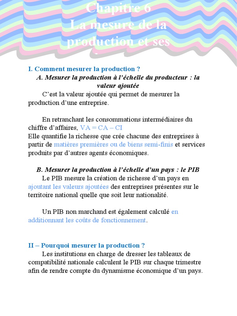 Mesurer la Production: VA, PIB et Limites | PDF | Produit intérieur ...