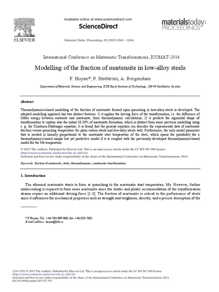 Modelling of The Fraction of Martensite in LowAlloy Steels