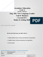 Secondary Education Eng. 202: New Language Leader Unit 8: Business (Lesson 8.5) Study & Writing Skills