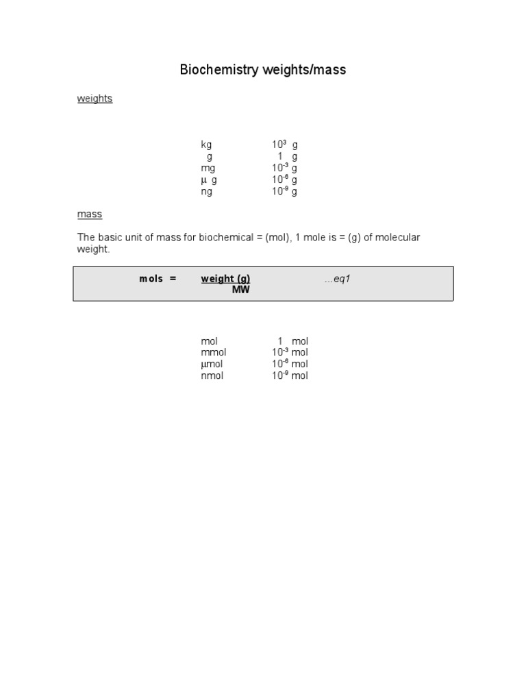 Biochemistry Mass Units Explained | PDF