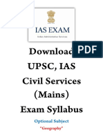 UPSC IAS Civil Services Mains Optional Subject Geography Exam Syllabus in English - WWW - Dhyeyaias.com