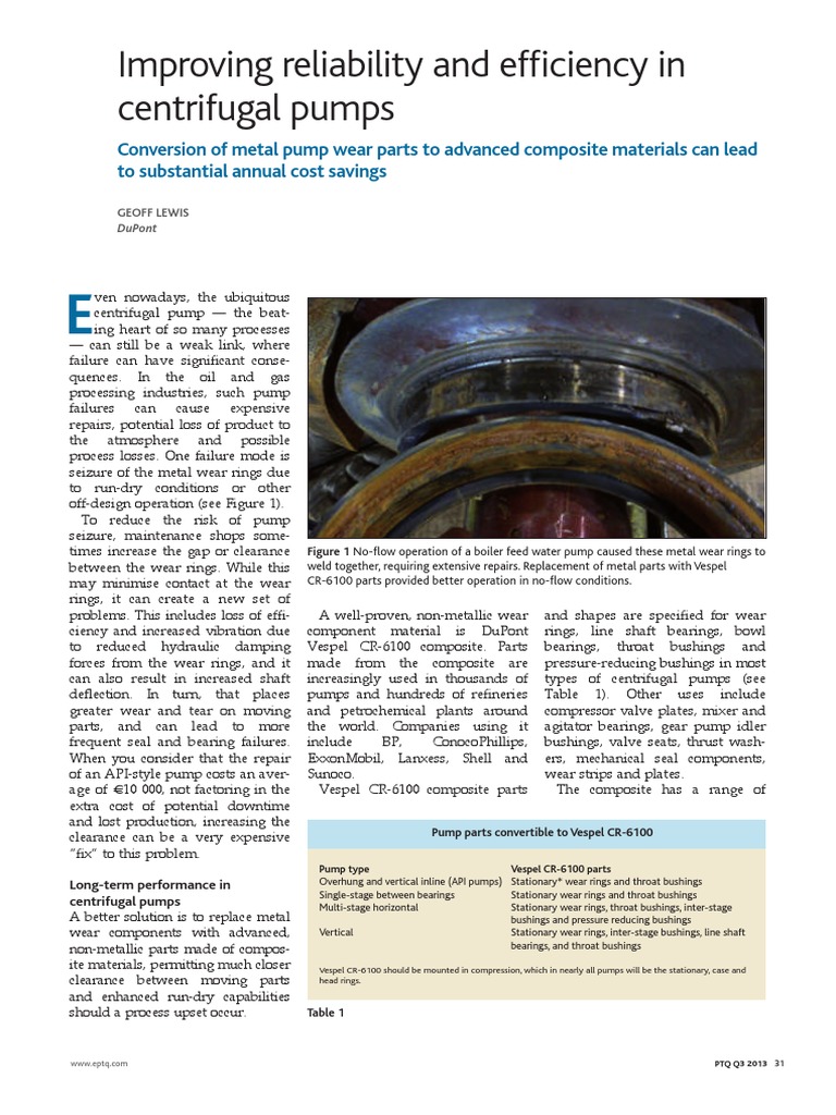 Enhancing Centrifugal Pump Reliability with Vespel | PDF | Pump | Wear