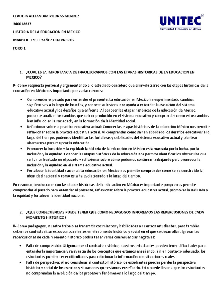 Historia de La Educacion en Mexico Foro 1 | PDF | Inclusión (Educación ...