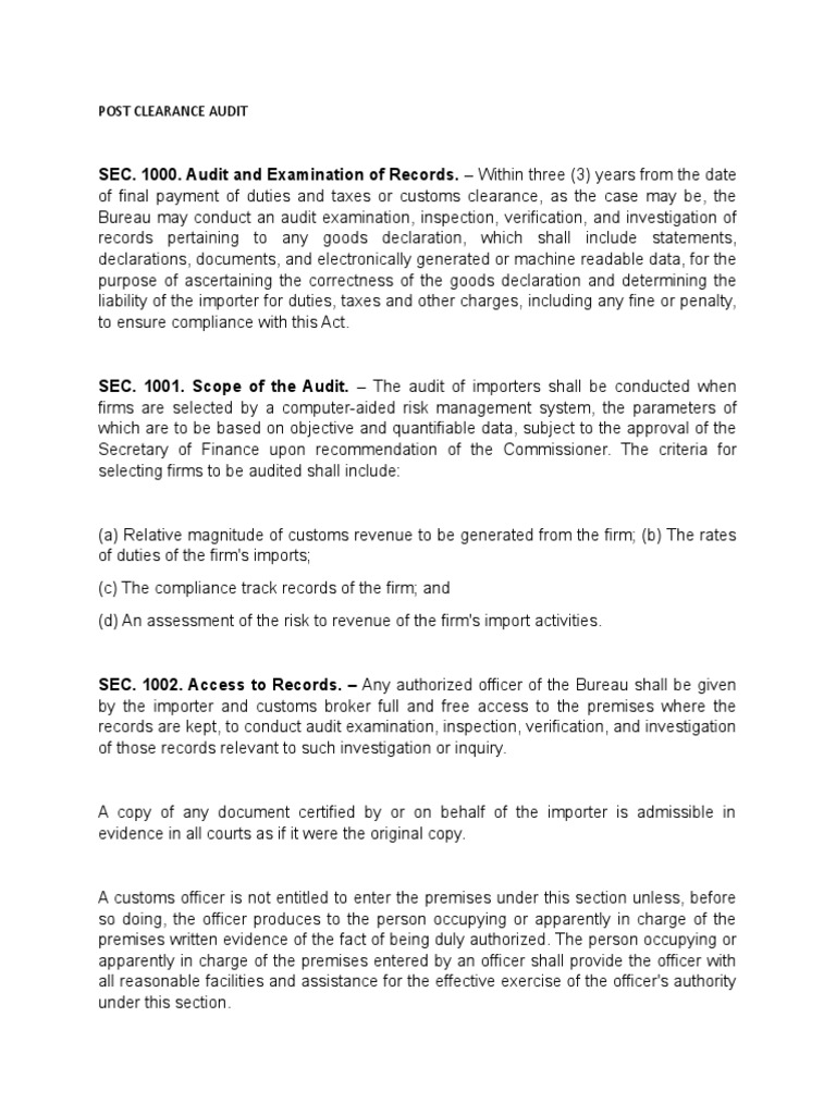 Customs Post Clearance Audit Guidelines | PDF | Audit | Taxes