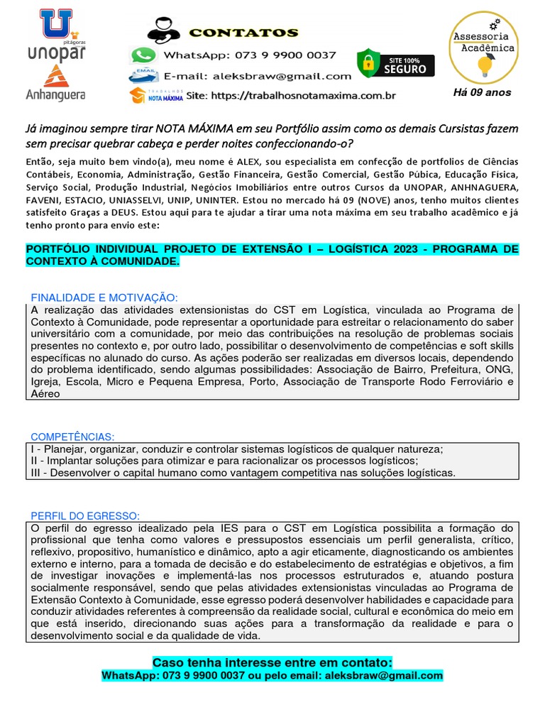 Portfólio Individual Projeto de Extensão I - Logística 2023 - Programa ...