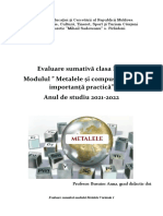 Evaluare Sumativă Clasa IX-a Modulul " Metalele Și Compușii Lor Cu Importanță Practică" Anul de Studiu 2021-2022