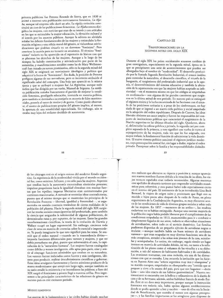 Barrancos, Historia de Las Mujeres en La Argentina, Cap. 3 | PDF
