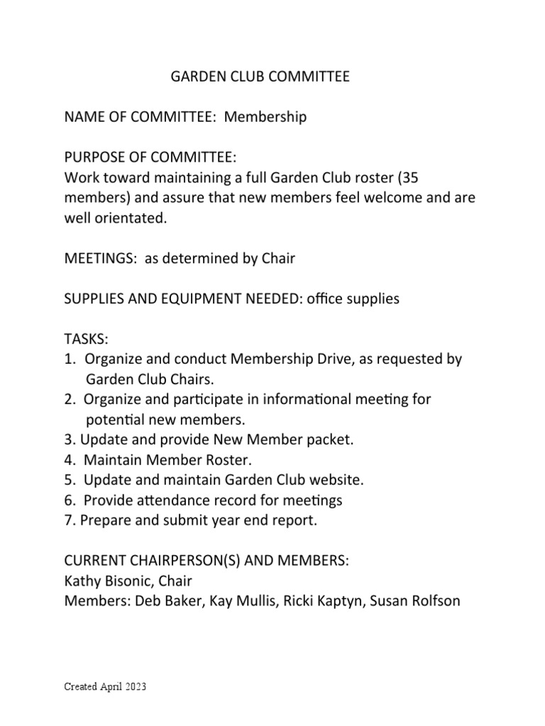 Garden Club Membership Committee Guide | PDF | Sports & Recreation