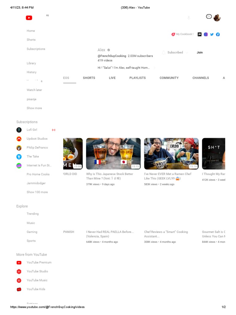 Alex - YouTube | PDF | You Tube | Foods