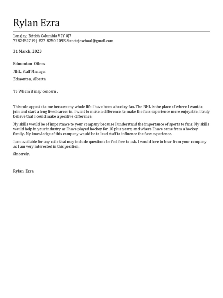 Rylan Ezra Cover Letter - Rylan Ezra 1 | PDF