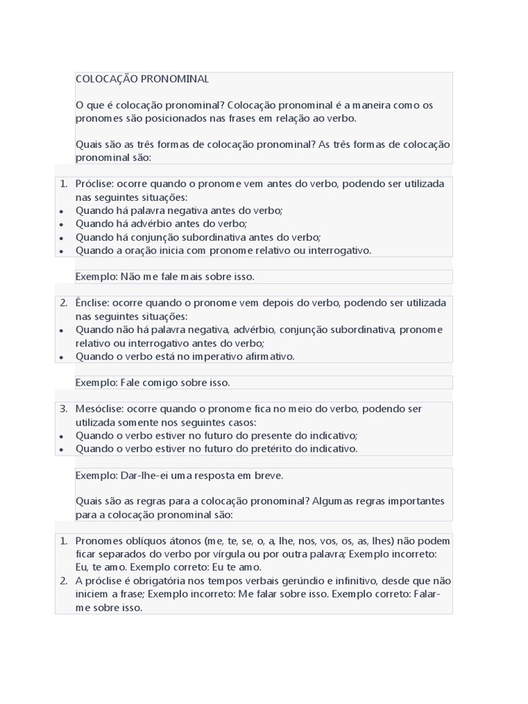 Regras de Colocação Pronominal | PDF | Artes Linguísticas e Disciplina ...