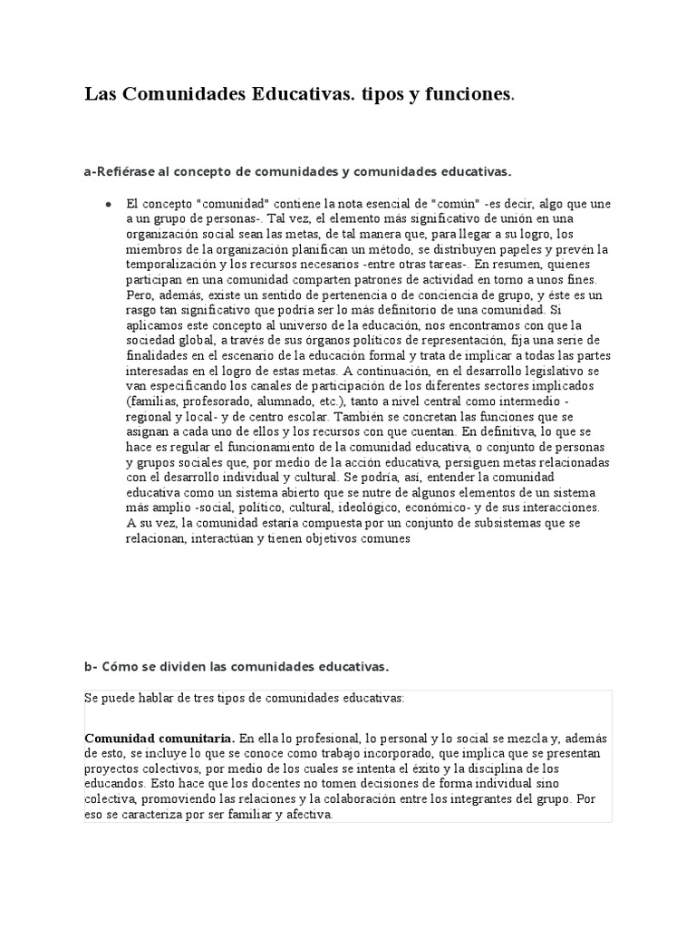 Tipos y funciones de comunidades educativas | PDF | Familia | Institución