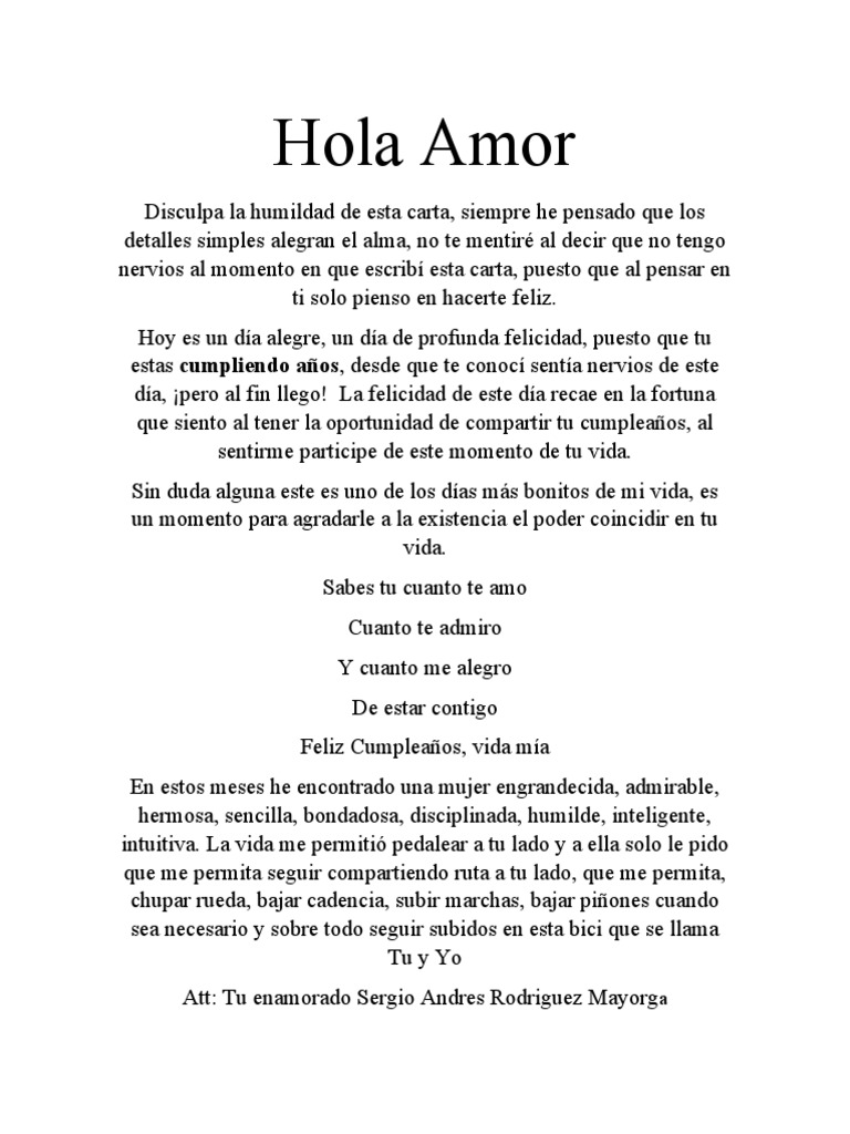 Carta de cumpleaños para mi amor | PDF | Relaciones personales, crianza y  desarrollo personal, image size:768x1024