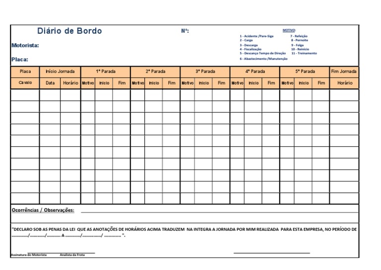 Diário De Bordo - Modelo | Pdf - Scribd