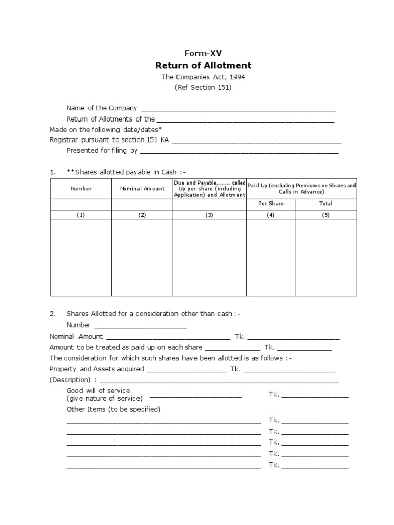 Return of Allotment of Shares Form | PDF | Investing | Economies
