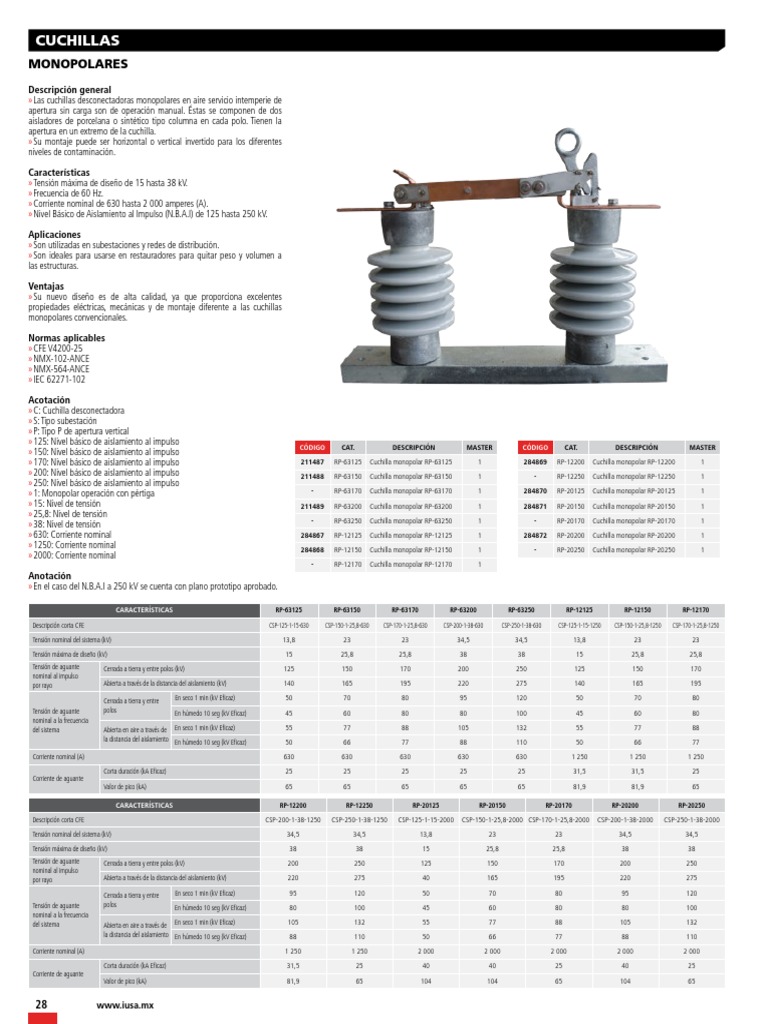 Cuchillas Monopolares para Subestaciones PDF Aislador (Electricidad