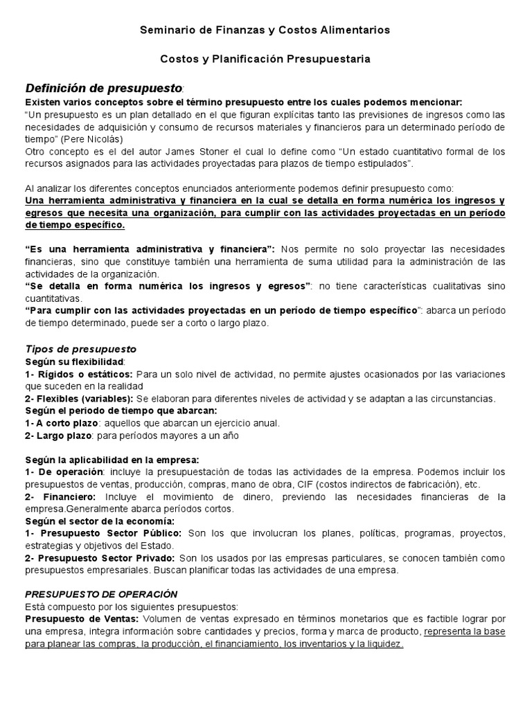 Presupuesto y Costos en Finanzas | PDF | Presupuesto | Costo