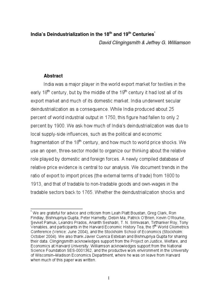 India's Deindustrialization in The 18th and 19th Centuries PDF