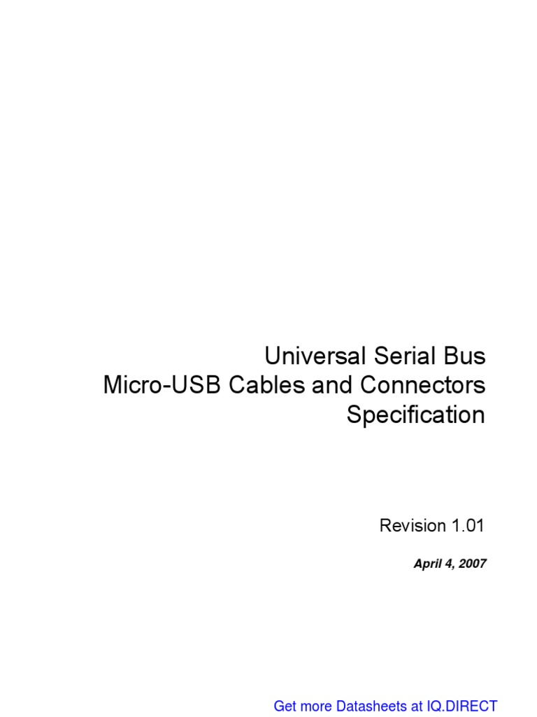 Universal Serial Bus MicroUSB Cables and Connectors Specification