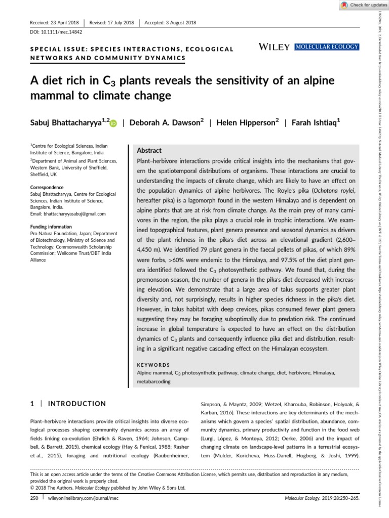 Molecular Ecology 2018 Bhattacharyya A Diet Rich in C3 Plants