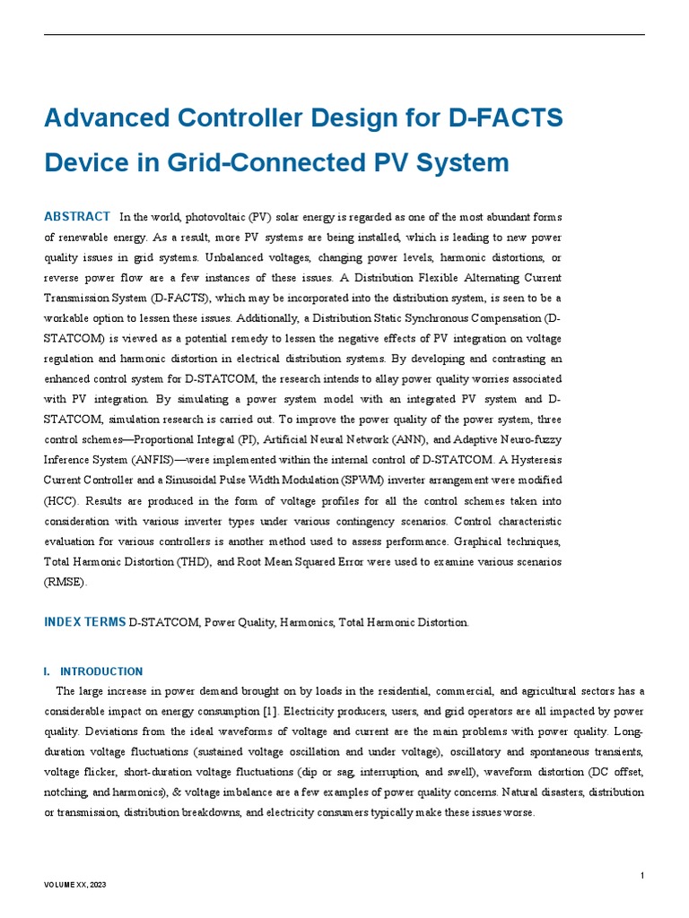1advanced Controller Design For DFACTS Device in Grid Connected PV