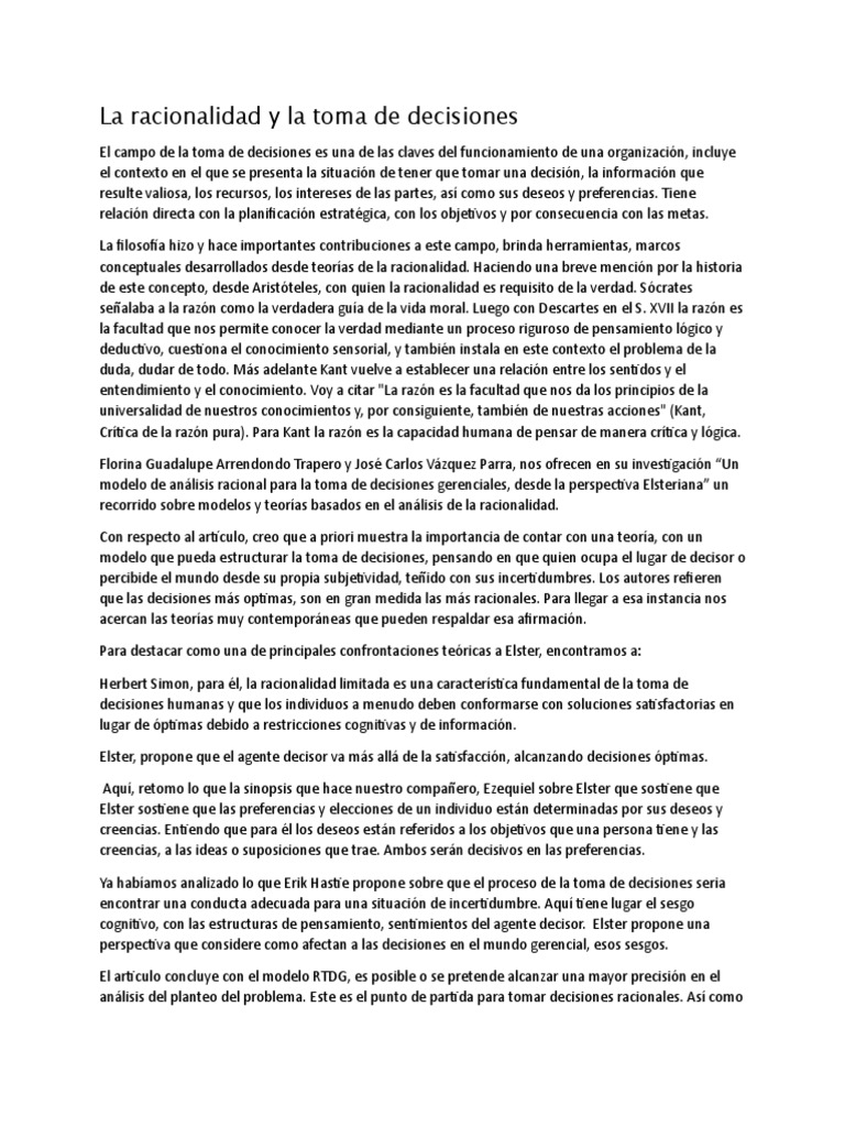 Racionalidad en la Toma de Decisiones | PDF | Razón | Toma de decisiones