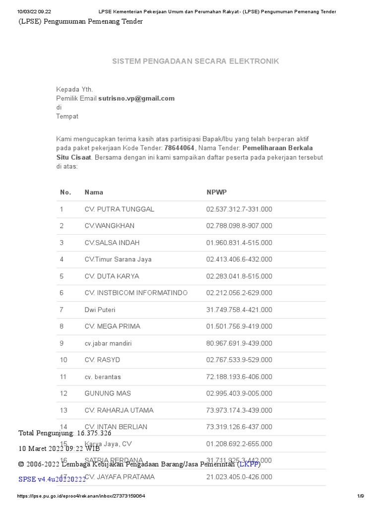 LPSE Kementerian Pekerjaan Umum Dan Perumahan Rakyat - (LPSE ...