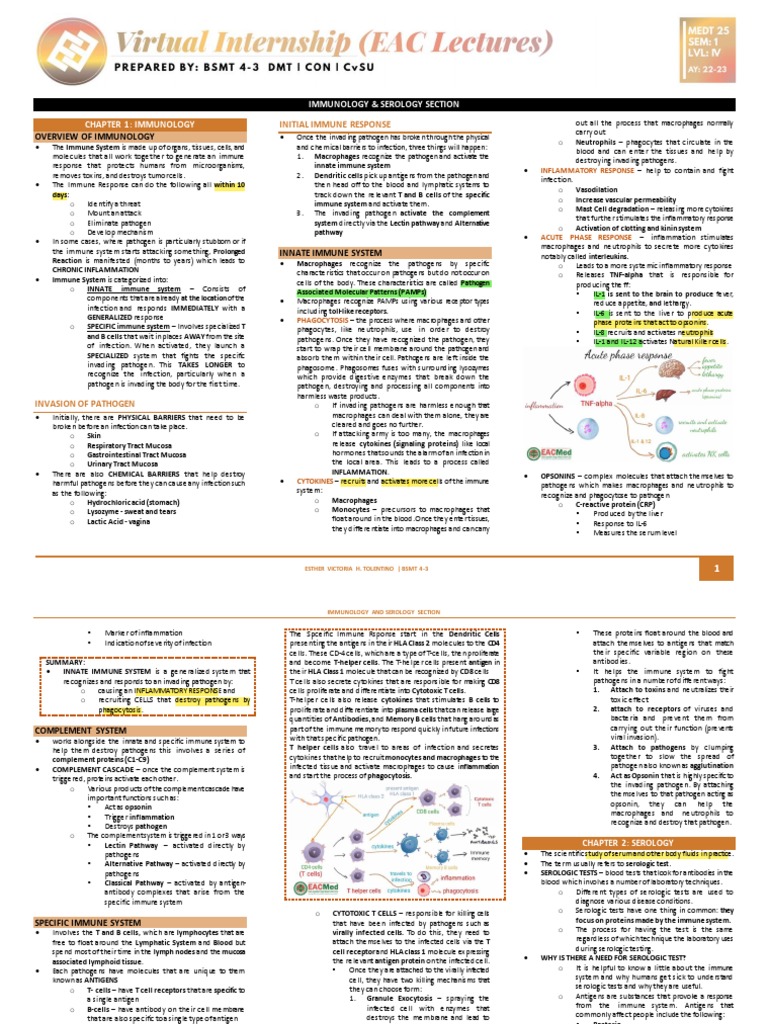 Overview of Immunology & Serology | PDF | Immune System | Innate Immune ...