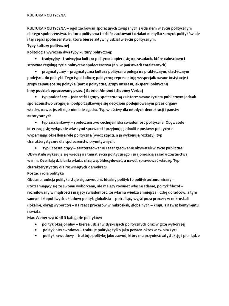 Wyjasnij Czym Według Normana Daviesa Jest Kultura Polityczna Kultura Polityczna | PDF
