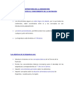 Estructura de La Asignatura Introducción Al Conocimiento de La Nutrición