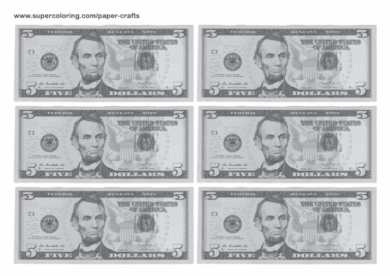 5 Dollars Banknote Alternative Template Paper Craft | PDF