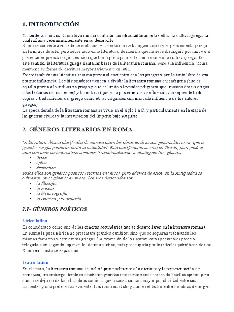 Géneros de la Literatura Romana | PDF | imperio Romano | Antigua Grecia