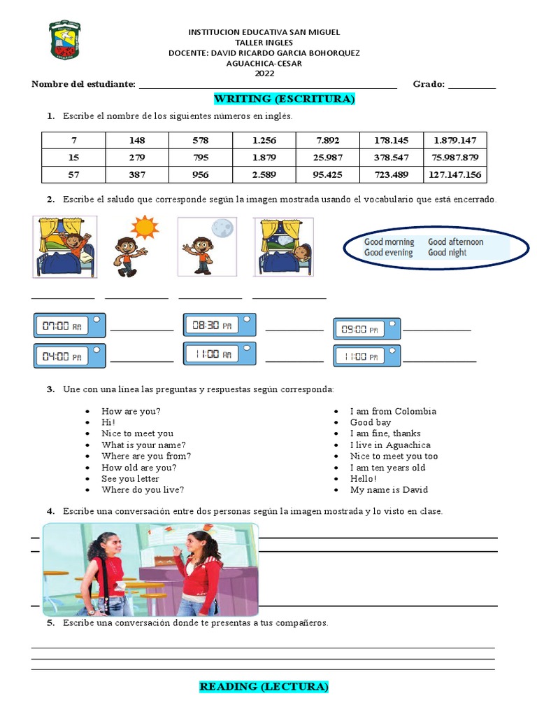Taller 1 Ingles Grado 6 | PDF, image size:768x1024