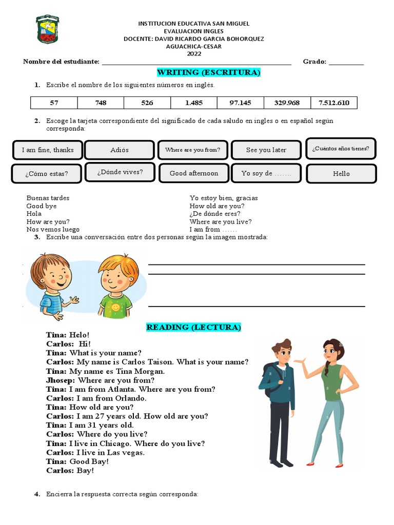Evaluación de Inglés para Sexto Grado | PDF