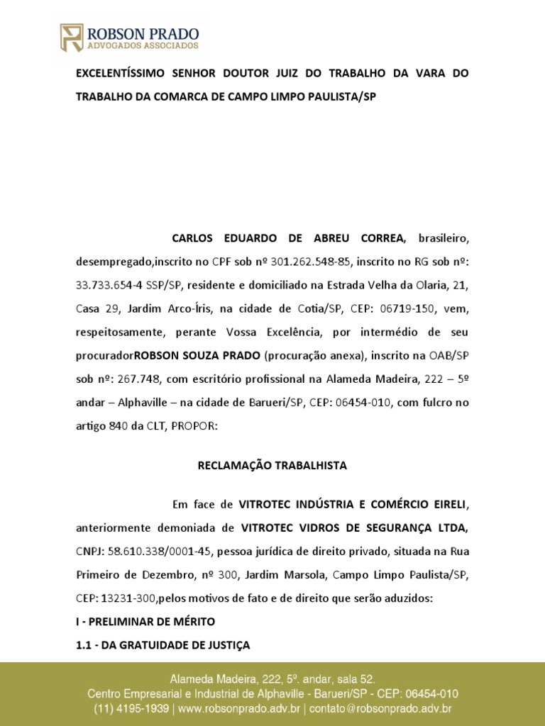 Peti o inicial trabalhista verbas rescis rias modelo salvo