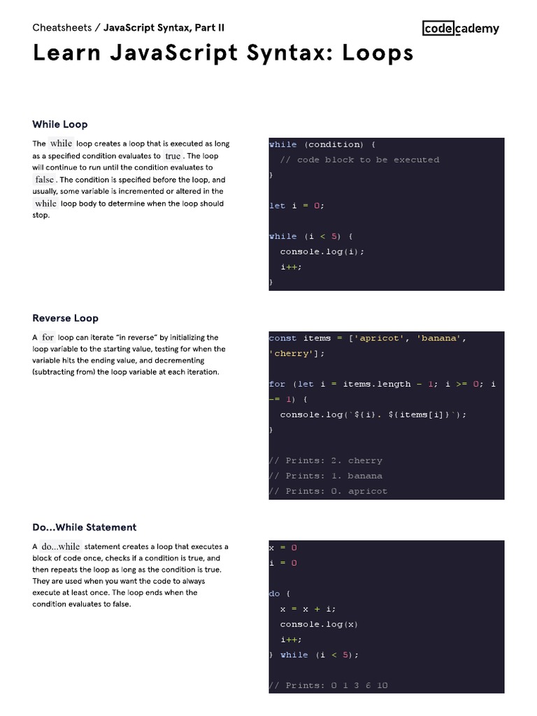 Learn JavaScript Syntax Loops | PDF