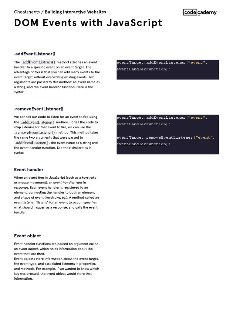 DOM Events With JavaScript | PDF