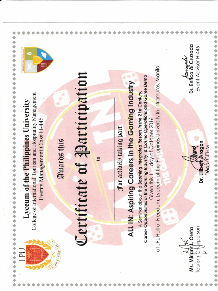 Gaming certificate pdf