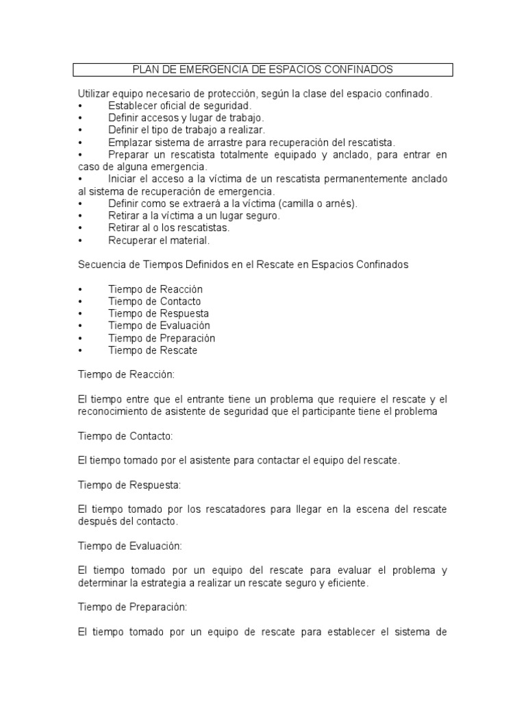 Plan De Emergencia De Espacios Confinados Pdf 
