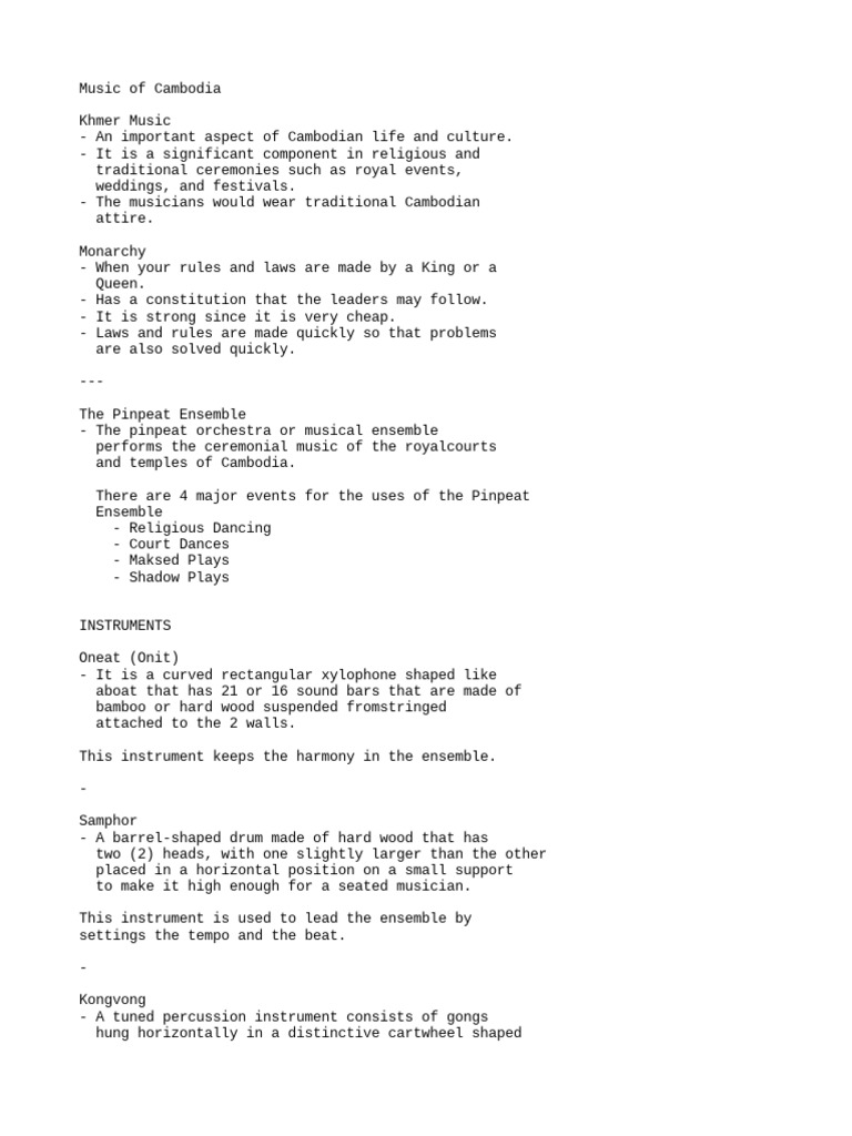 Pinpeat Ensemble: Ceremonial Music of Cambodia | PDF