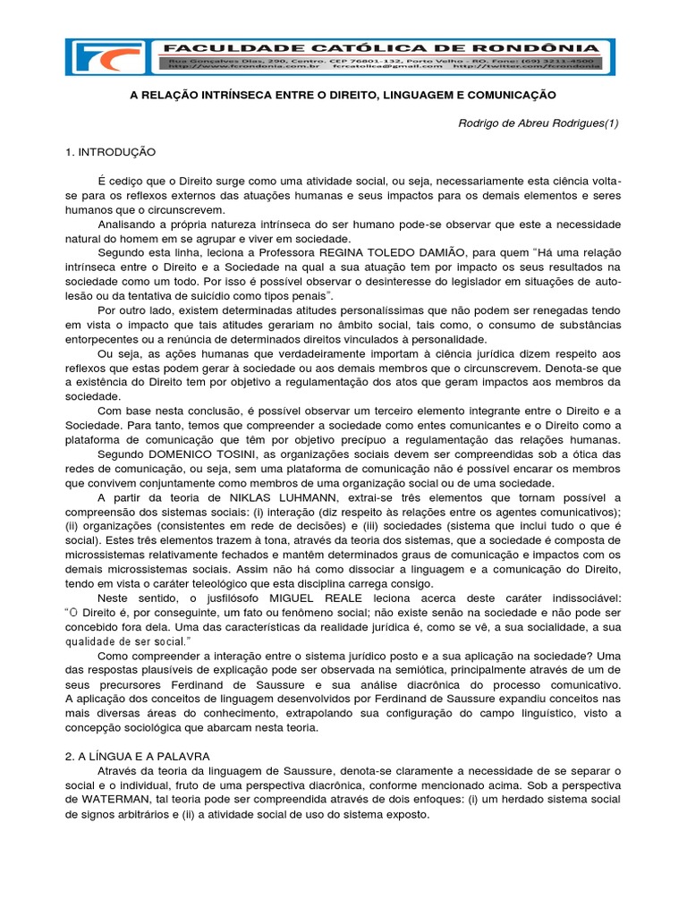 Texto 1 - A Relação Intrínseca Entre o Direito, Linguagem e Comunicação ...