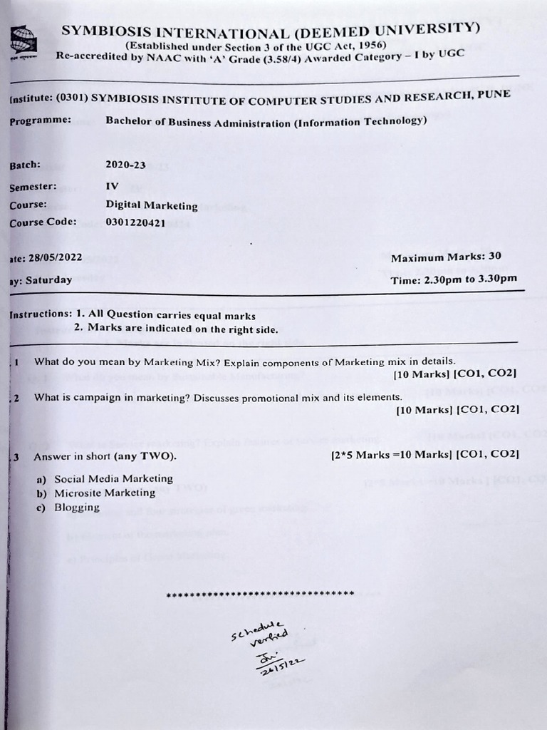 Digital Marketing Question Paper PDF