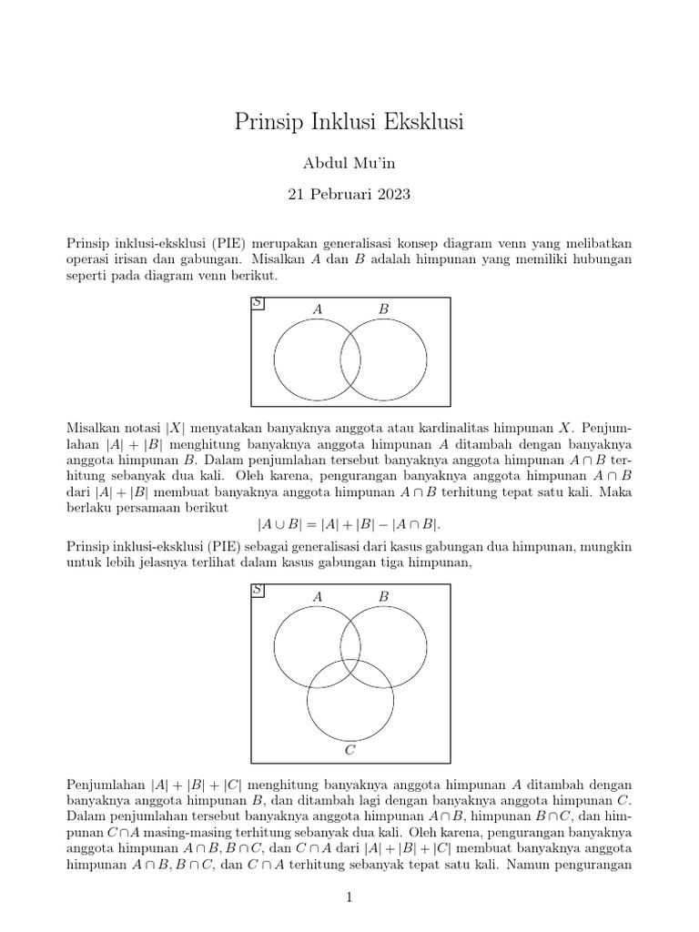 Prinsip Inklusi Eksklusi dalam Himpunan | PDF | Metode & Bahan Ajar