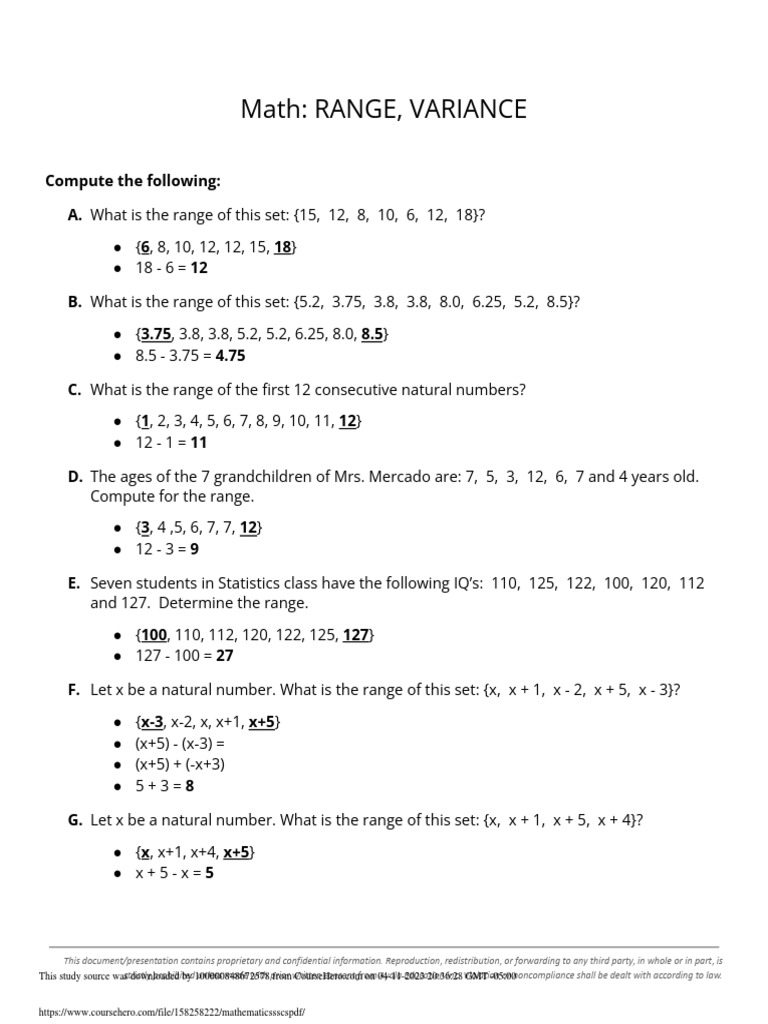 The Concept of Range and Variance | PDF | Standard Deviation | Sampling ...