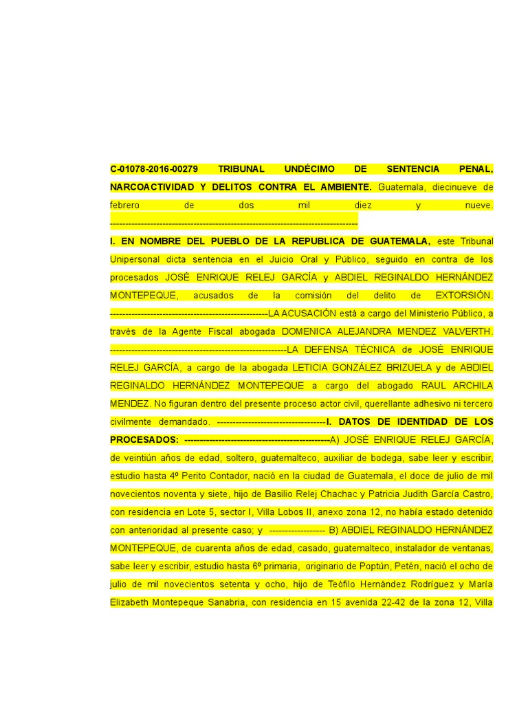 Sentencia por Extorsión en Guatemala | PDF | Sentencia (ley) | Extorsión
