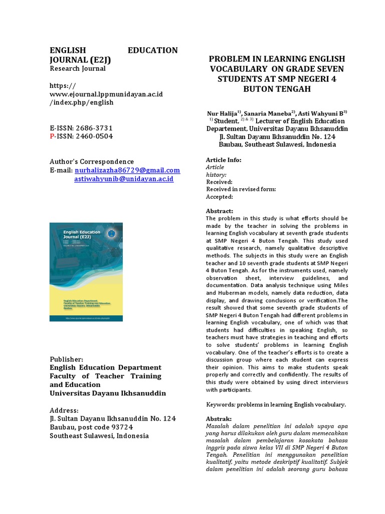 Vocabulary Learning Issues in Grade 7 | PDF | Vocabulary | Learning