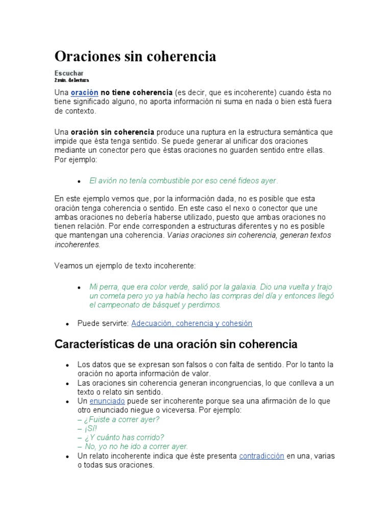 Ejemplos de oraciones incoherentes | PDF | Oración (Lingüística ...