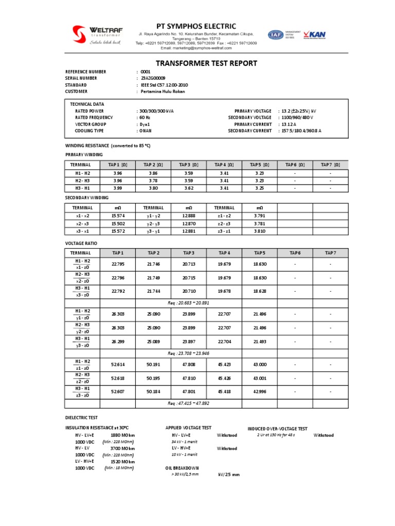 Transformer Test Report PDF Transformer Electrical Engineering