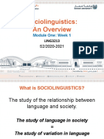 Sociolinguistics: An Overview: Module One: Week 1